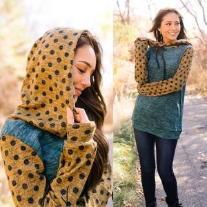 Teal/Gold Polka Dot Raglan Hoodie